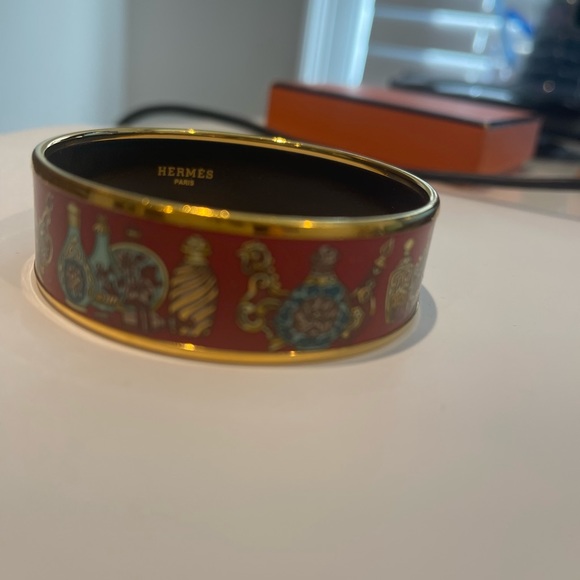 Hermes authentic Cloisonne Perfume Bottle Pattern Bangle Bracelet with Box red - Picture 3 of 13